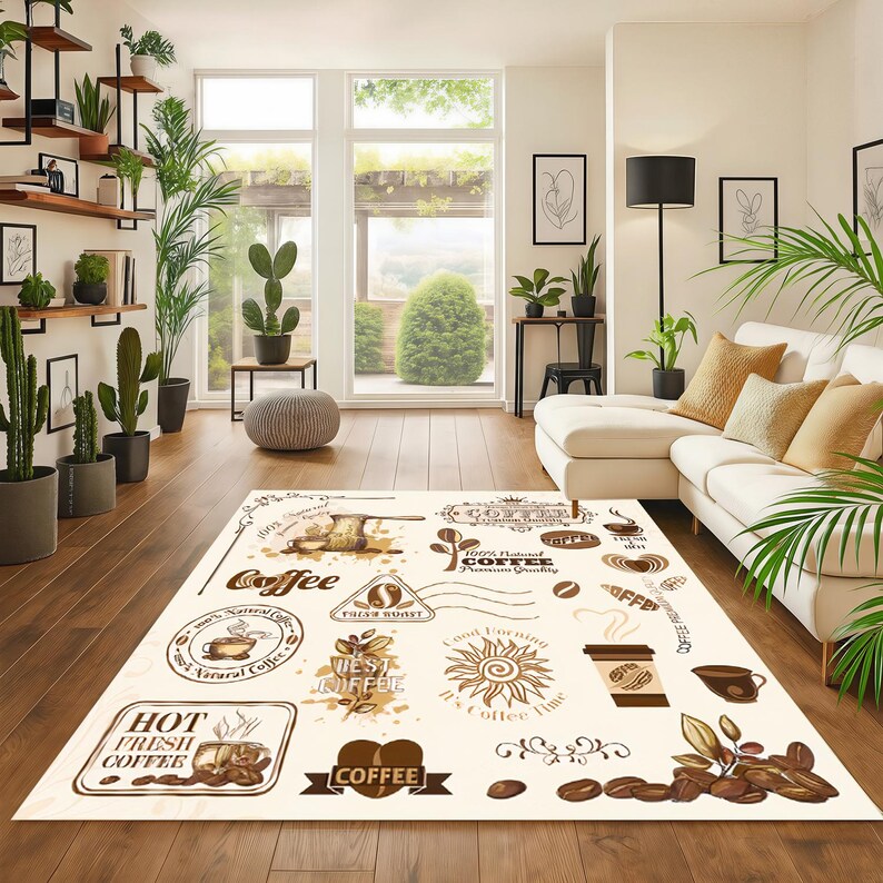 Coffee Theme Kitchen Rug: 3D Printed Non-slip Mat, Modern Decor, Coffee ...