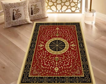 Islamic Prayer Rug: Traditional Janamaz, Muslim Prayer Mat, 3D Printed Sejadah, Ramadan & Eid Gift, Luxurious Prayer Mat, Soft Islamic Rug