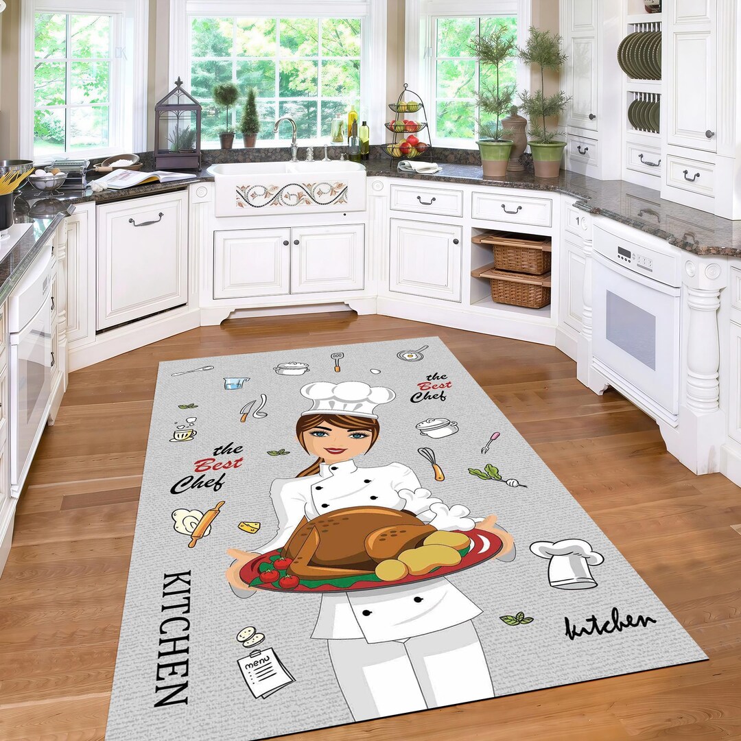 Female Chef Kitchen Rug: 3D Printed Non-slip Mat, Modern Decor, Non ...