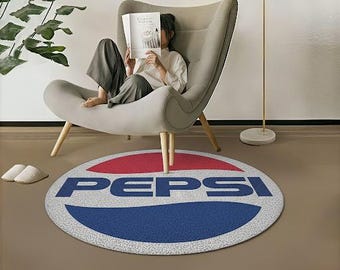 Retro Pepsi Logo Round Rug: 90s Soda Pop Floor Mat, Vintage Decor 