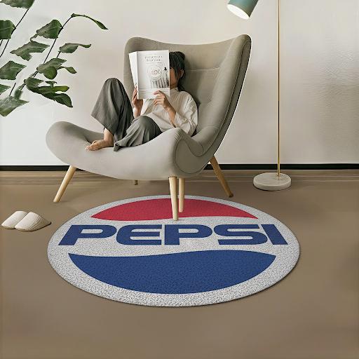 Retro Pepsi Logo Round Rug: 90s Soda Pop Floor Mat, Vintage Decor