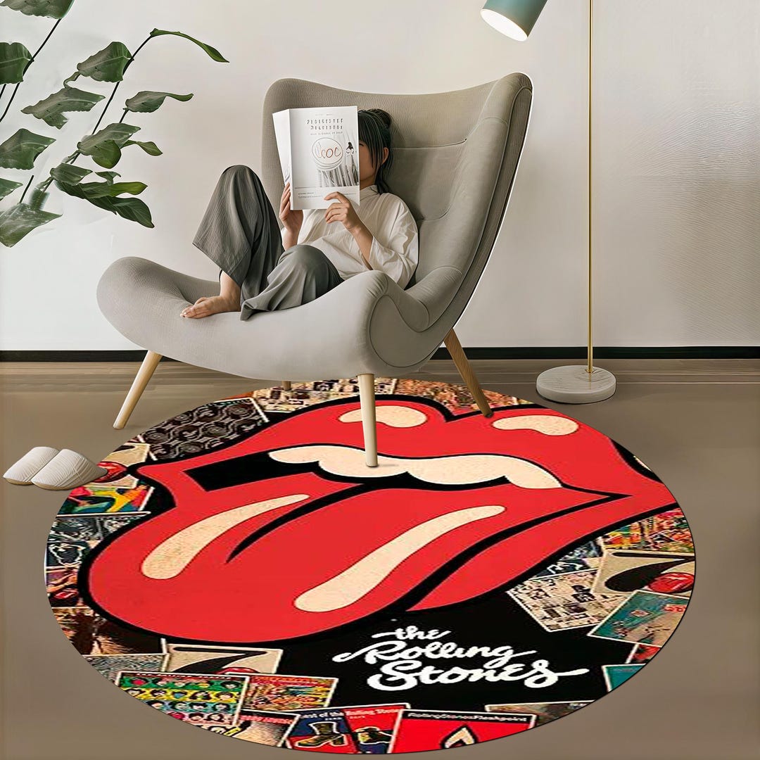 Custom Circular Rugs Rolling Stones Round Rug: 3D Printed Rock Band Decor, Retro Music Decor ...