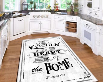 Alfombra de cocina impresa en 3D: diseño de cocina en blanco y negro, antideslizante, colorida, moderna y para cafetería.