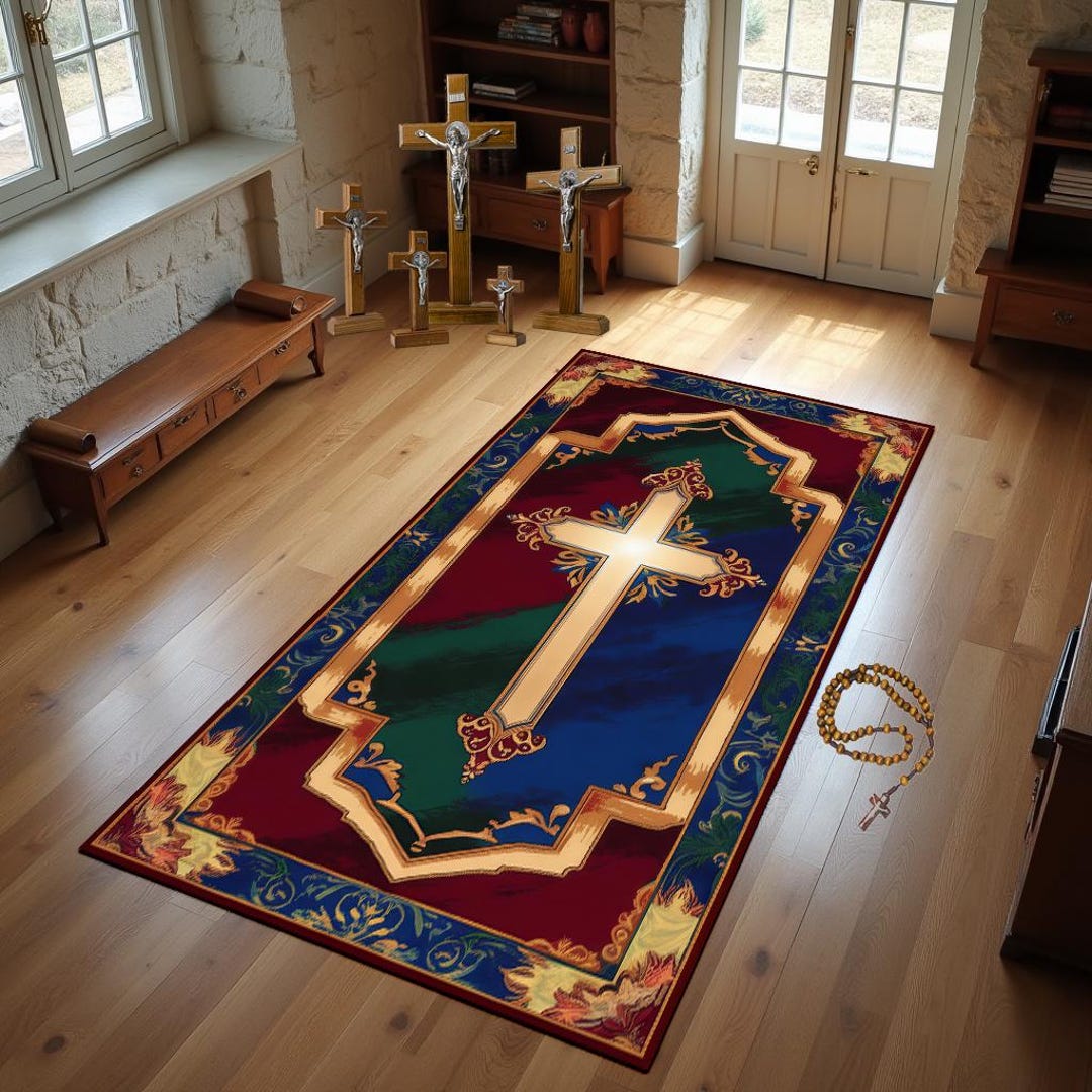 Christian Prayer Rug: 3D Printed Rectangle Worship Carpet, Religious ...