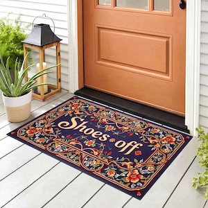 3D Printed Floral Door Mat: Funny &#39;Shoes Off&#39; Welcome Rug