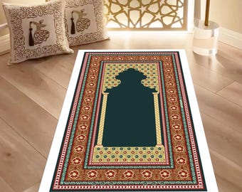 Islamic Prayer Rug: Traditional Janamaz, Muslim Prayer Mat, 3D Printed Sejadah, Ramadan & Eid Gift, Luxurious Prayer Mat, Soft Islamic Rug