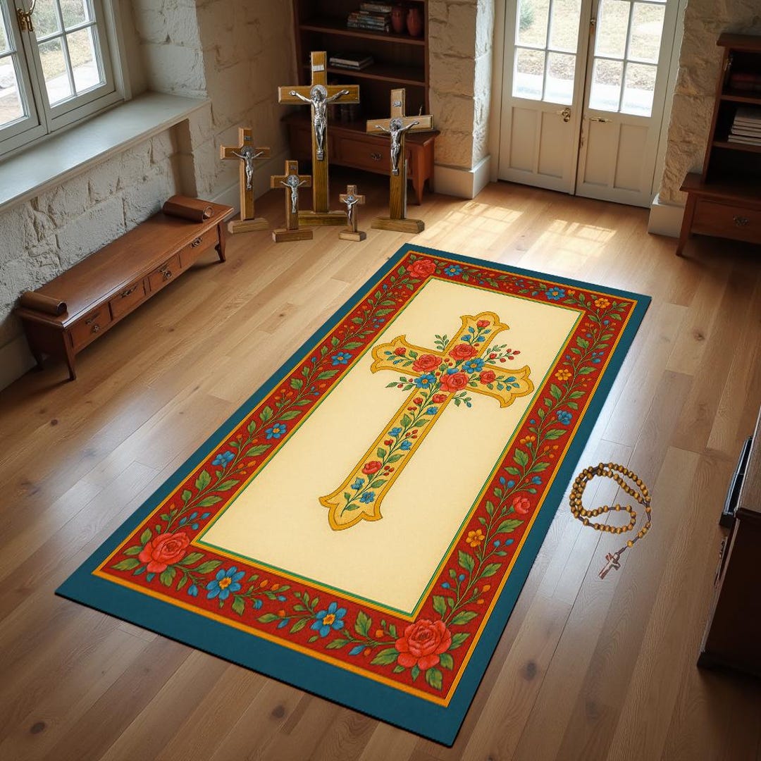 Christian Prayer Rug: 3D Printed Rectangle Worship Carpet, Religious ...