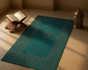 Islamic Prayer Rug: Traditional Janamaz, Muslim Prayer Mat, 3D Printed Sejadah, Ramadan & Eid Gift, Luxurious Prayer Mat, Soft Islamic Rug
