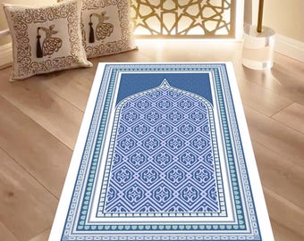 Islamic Prayer Rug: Traditional Janamaz, Muslim Prayer Mat, 3D Printed Sejadah, Ramadan & Eid Gift, Luxurious Prayer Mat, Soft Islamic Rug
