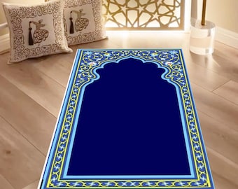 Islamic Prayer Rug: Traditional Janamaz, Muslim Prayer Mat, 3D Printed Sejadah, Ramadan & Eid Gift, Luxurious Prayer Mat, Soft Islamic Rug