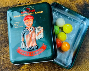Kitahara Tin Box Fancy Candies Retro Toy Mini Tin Can Newsboy Teruhisa Kitahara Toys Club Collection Tin Case