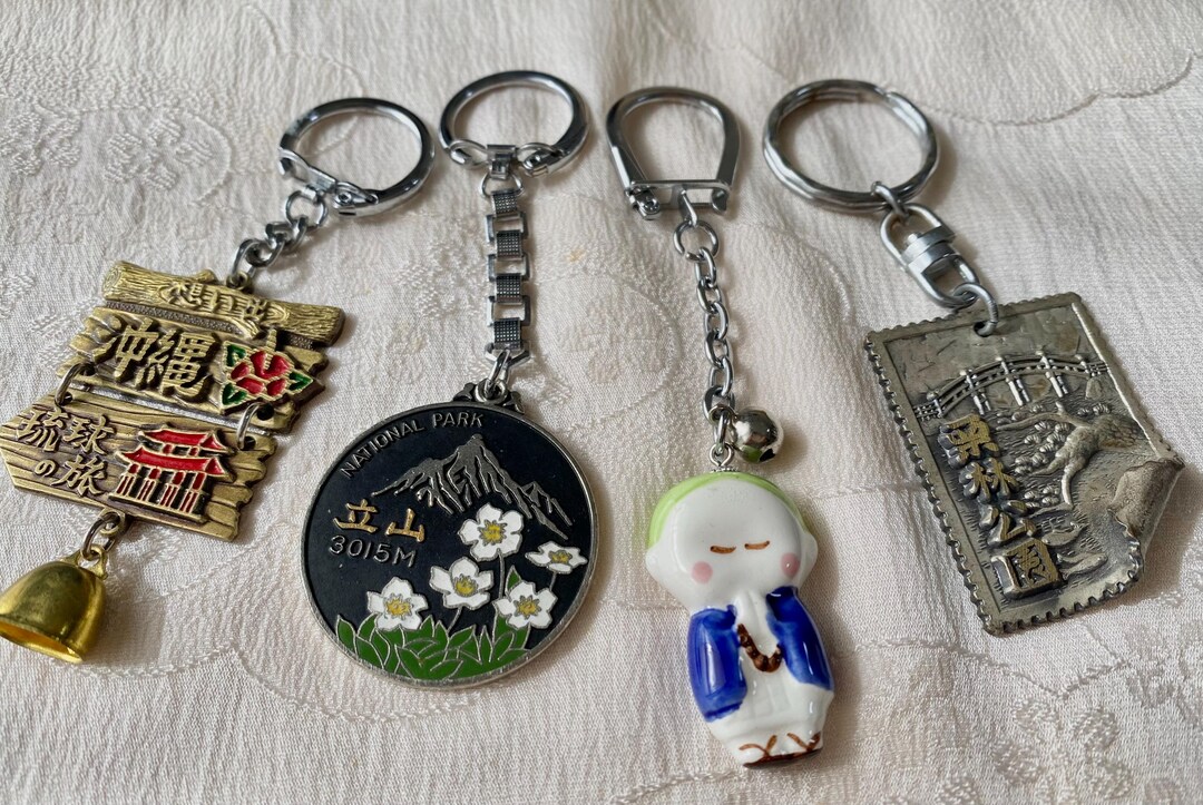 Vintage Japanese Souvenir Keychain Set of 4 Retro Travel Charms
