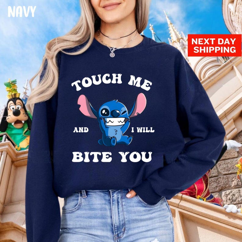 Sudadera "Tócame y te morderé", sudadera con capucha de Stitch de Disney, Lilo y Stitch, sudadera de la película Disney, regalo de Ohana significa familia imagen 6