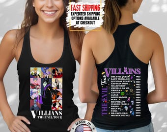 Disney Villains Tank Top, Retro Bad Witches Club Tank Top, Ursula Maleficent Evil Queen Vintage Halloween Disney Park Vacation Tank Top