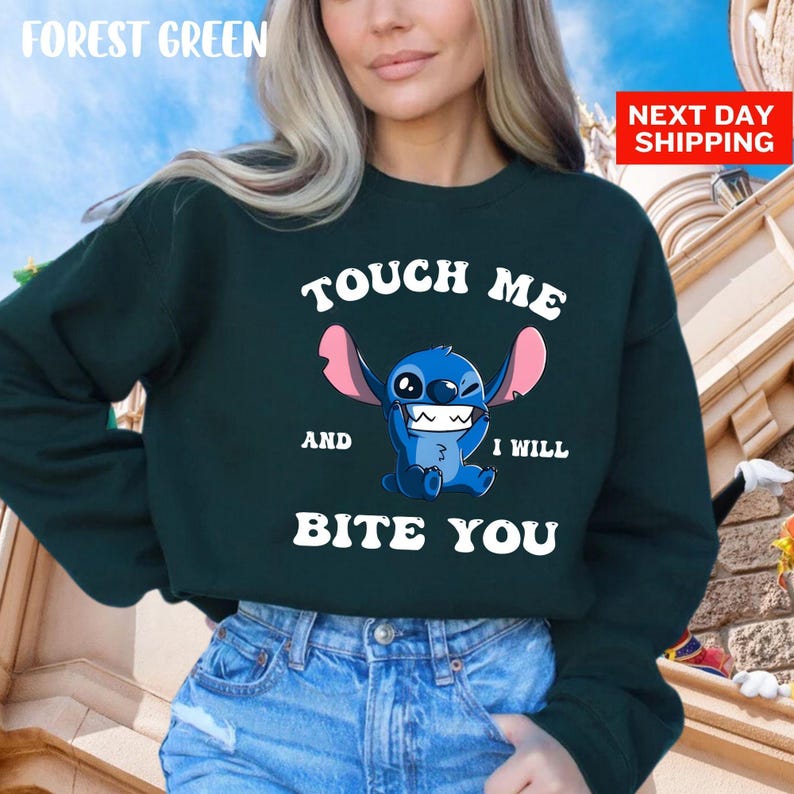 Sudadera "Tócame y te morderé", sudadera con capucha de Stitch de Disney, Lilo y Stitch, sudadera de la película Disney, regalo de Ohana significa familia imagen 4