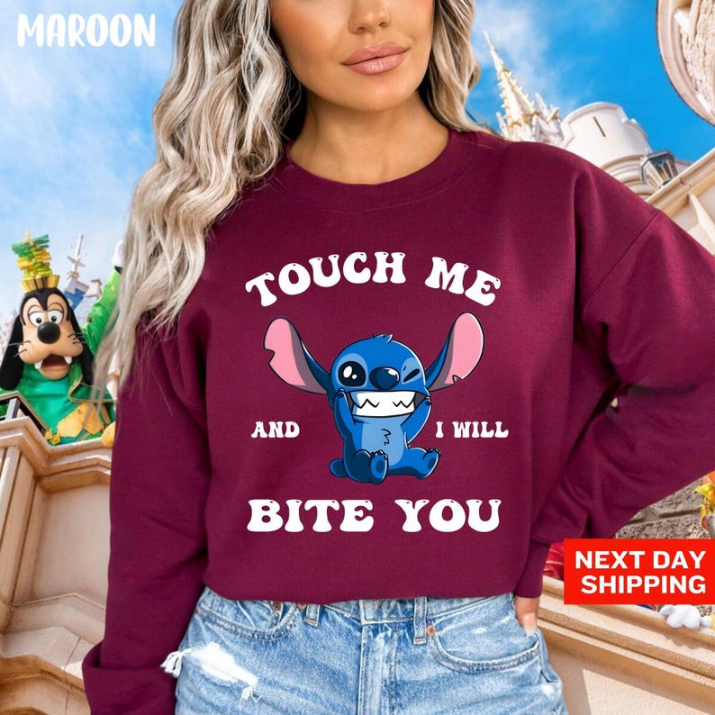 Sudadera "Tócame y te morderé", sudadera con capucha de Stitch de Disney, Lilo y Stitch, sudadera de la película Disney, regalo de Ohana significa familia imagen 5