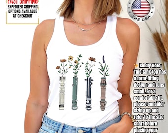 Floral Lightsaber Star Wars Tank Top, Disney Women's Star Wars Tank Tee, Flowers Lightsaber Tee, Darth Vader Tank, Galaxy's Edge Trip