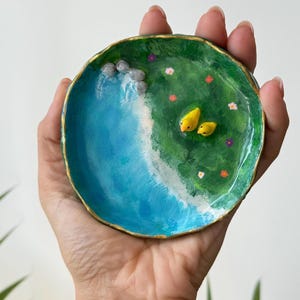 Duck Pond Trinket Dish: Whimsical Ring Holder, Unique Jewelry Dish, Cottagecore Gift Idea. Handmade Polymer Clay. One of a Kind.