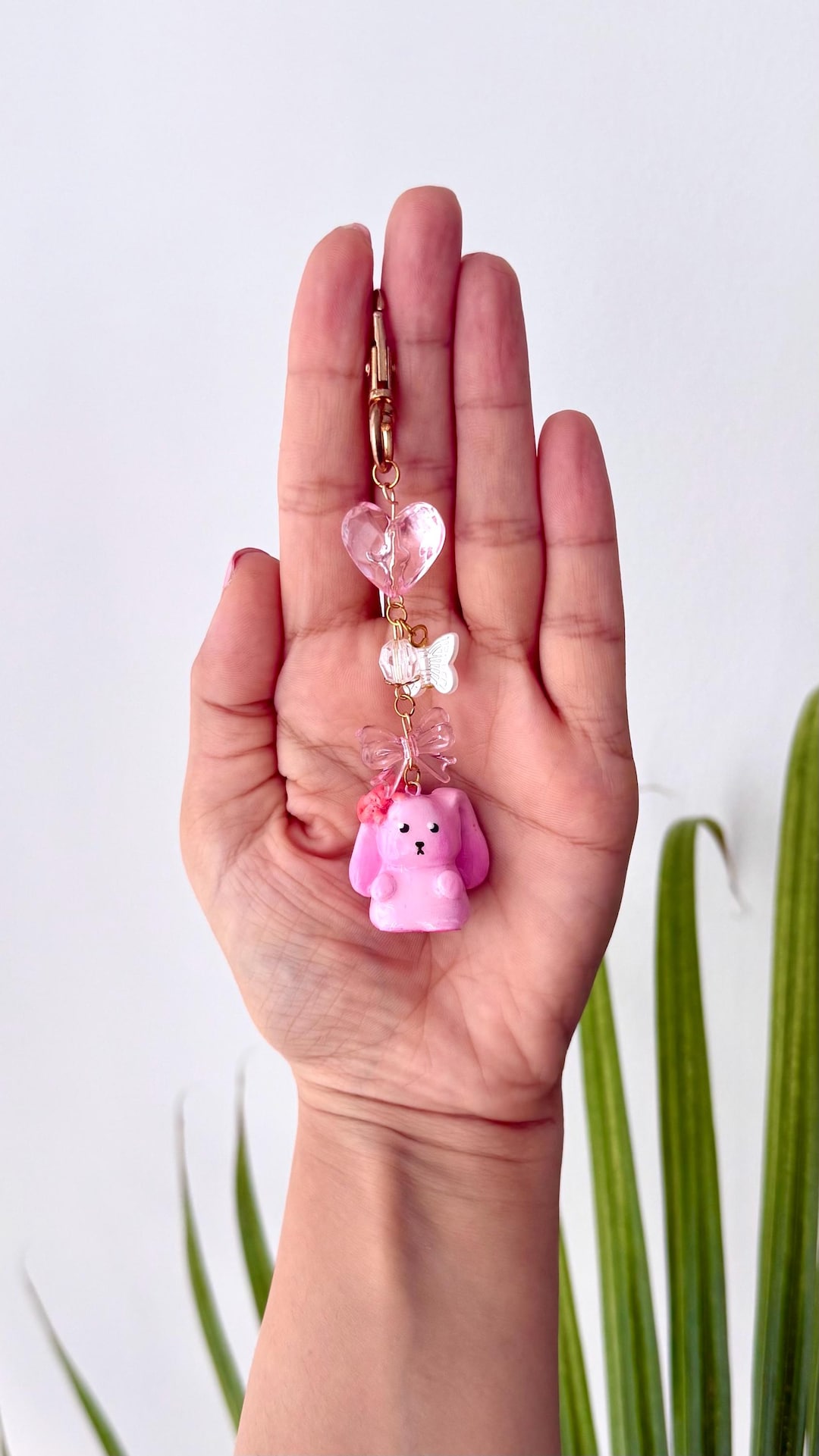 Handmade Pink Bunny Keychain: Polymer Clay Gummy Charm - Etsy