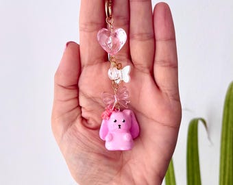 Handmade Pink Bunny Keychain: Polymer Clay Gummy Charm