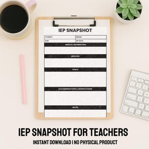 IEP Snapshot for Teachers | Special Education Printable | 1-Page Quick Reference | SPED Binder Insert | Instant Download