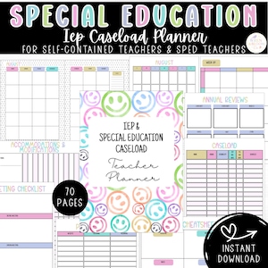 Special Education Teacher Planner, IEP Caseload Planner, SPED Binder, IEP Goal Tracker, Printable Planner – Bright Pastel Smiley