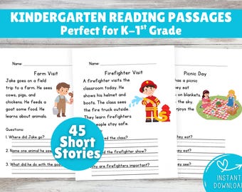 Kindergarten Reading Passages & Worksheets | 1st Grade Fluency Practice | Cvc and Sight Words | Homeschool PDF Bundle
