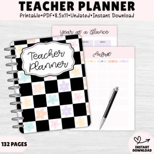 Teacher Planner Printable PDF (Checkered), Lesson Plan Template, Teacher Binder & Classroom Organizer, Undated Planning Pages