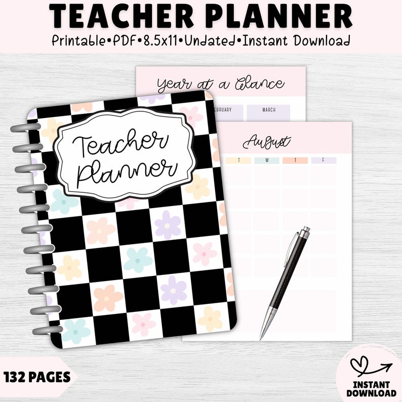 Teacher Planner Printable PDF (checkered), Lesson Plan Template ...