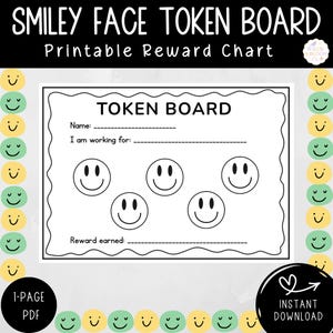 Smiley Face Token Board, Reward Chart for Kids (Printable PDF)