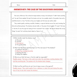 2nd grade reading comprehension short story answer key showing solutions for multiple choice, open-ended, and higher-order thinking comprehension questions