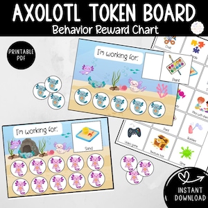 Kids Reward Chart, Axolotl Token Board, Printable Behavior Chart for Kids PDF