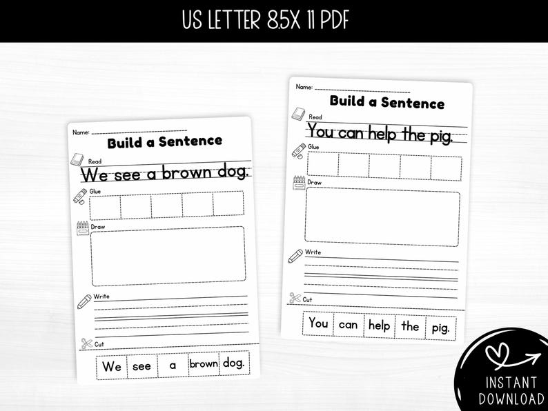 First Learning Sentences Build a Sentence Worksheets, Preschool, Kindergarten, & First Grade ...