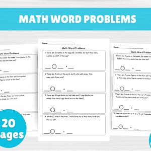 1st Grade Math Word Problems | Addition and Subtraction Within 20 | Homeschool and Classroom | Printable PDF