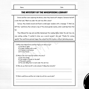One-page 2nd grade reading comprehension worksheet with a short fiction story, multiple choice and open-ended questions, and higher-order thinking comprehension questions, printable PDF