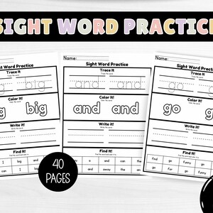 Dolch Pre Primer Sight Words Worksheets, PreK Kindergarten Reading Pack, Preschool Handwriting Tracing Pack, Printable PDF