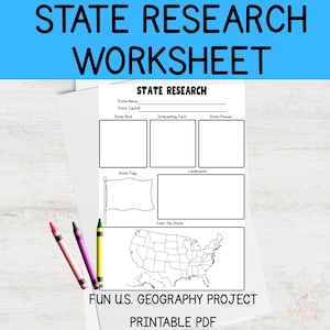 US State Research Worksheet | 50 States Printable Activity | Geography Project for Kids, Homeschool & Classroom