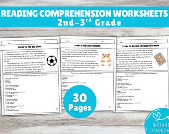 Reading Comprehension Worksheets, 2nd & 3rd Grade Passages, Short Stories with Questions (Printable PDF)