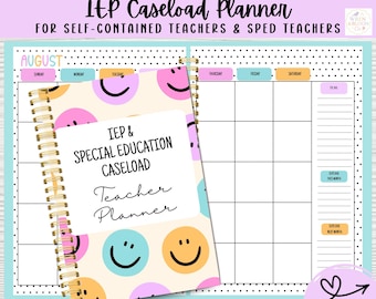 Special Education Teacher Planner, IEP Caseload Planner, SPED Binder & Goal Tracker, Pastel Smiley Design