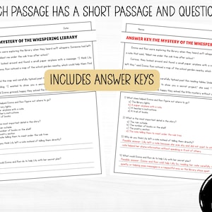 Two-page example of a 2nd grade reading comprehension short story worksheet with comprehension questions and answer key, printable PDF