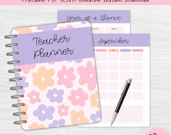 Afdrukbare lerarenplanner | Sjabloon Wekelijkse lesplan| Thema pastel bloemen | Afdrukbare pdf