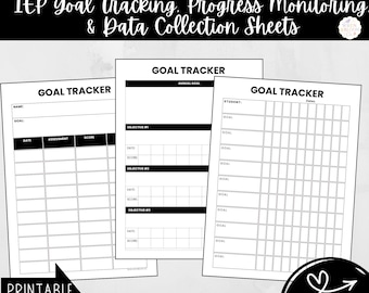 Paquete de seguimiento de objetivos del IEP, hojas de datos de educación especial (PDF imprimible)