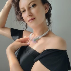 Kristall Samen Perle Choker, Handgemachte Floral Statement Halskette, Zierliche Blumen Schmuck, Frauen Schmuck