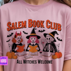 Witchy Book Club PNG, Spooky Girl Reading Png, Book Lover Halloween Design, Witches Salem Png, Salem, Massachusetts Halloween Design, Witch