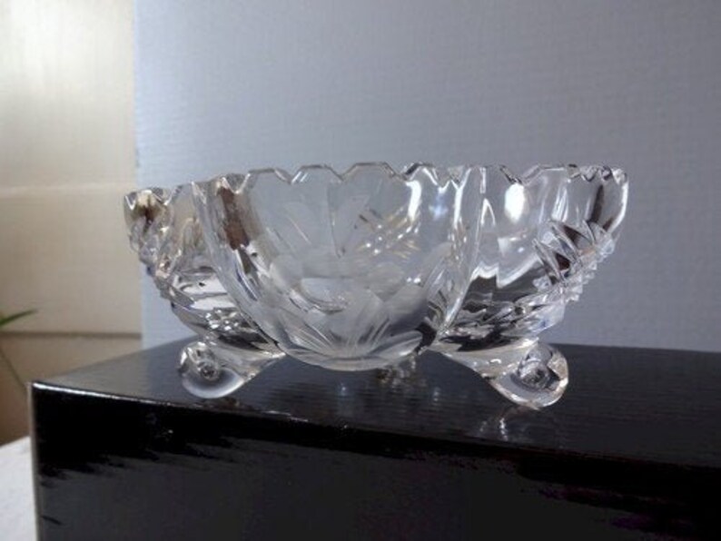Vintage Beautiful Cut Glass Footed Bowl With Saw Tooth Edge Etsy