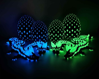 Beweglicher Kristalldrache - Glow in the Dark Galaxy, optional im Drachenei, Nachtleuchtend, Fantasie Schmiede, 3d gedruckter Drache, Fidget