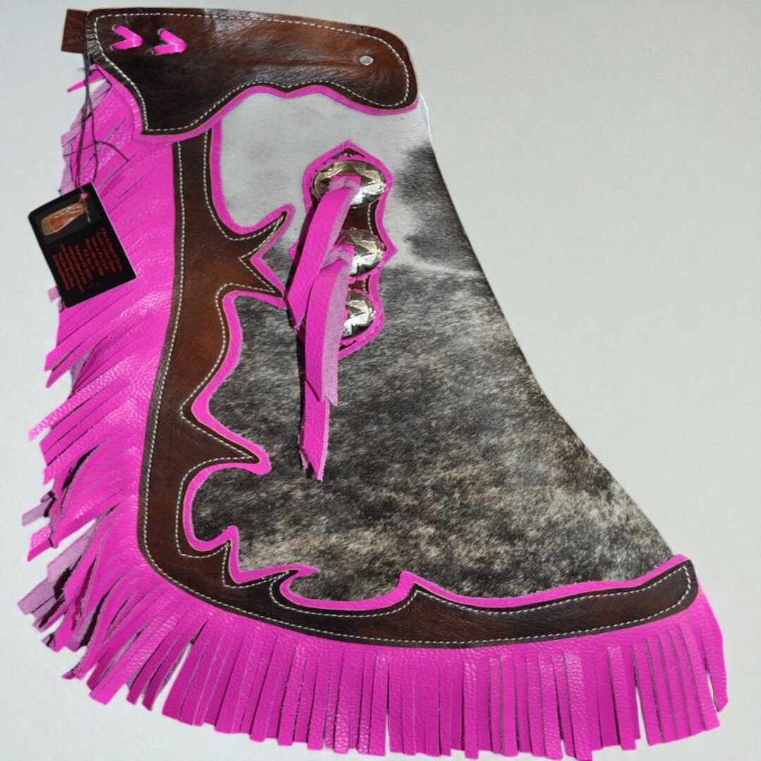 Cowhide Rodeo Chaps Cowhide Leather Chaps With Pink Fringe, Handmade Western Rodeo Riding ...