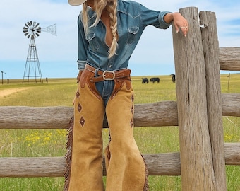 Suede Chaps Western Riding Chaps Western Chaps For Sale Western Suede  Leather Chaps: Basketweave Tooled Fringe Horse Riding Gear