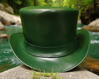 Handmade Green Leather Top Hat | Steampunk Costume Hat