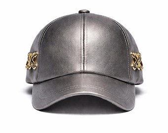 Gunmetal Grey Leather Baseball Cap – Handmade Adjustable Leather Hat